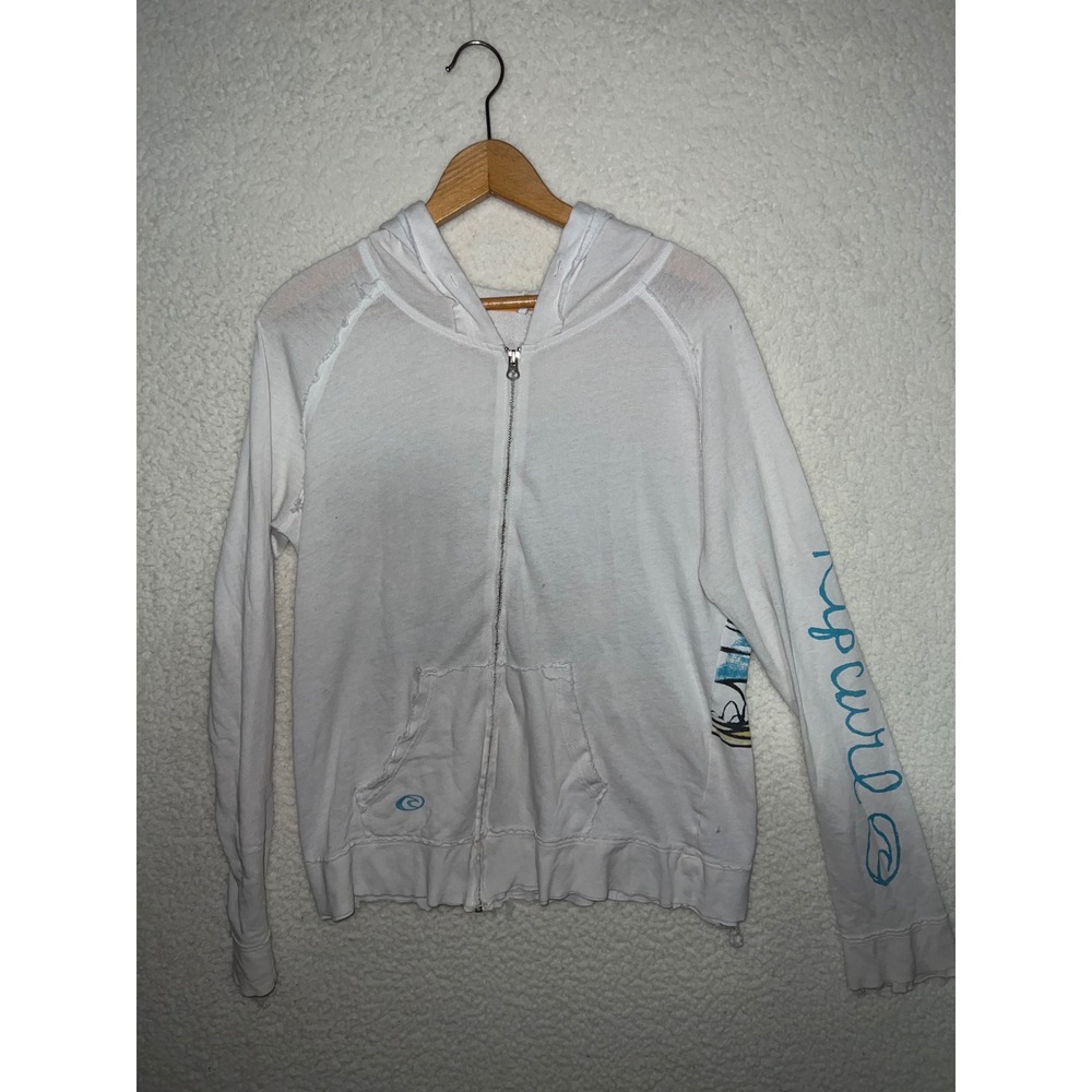 Rip Curl Heather Brown Surf Graphic‎ Zip Up Hoodie White Womens XL